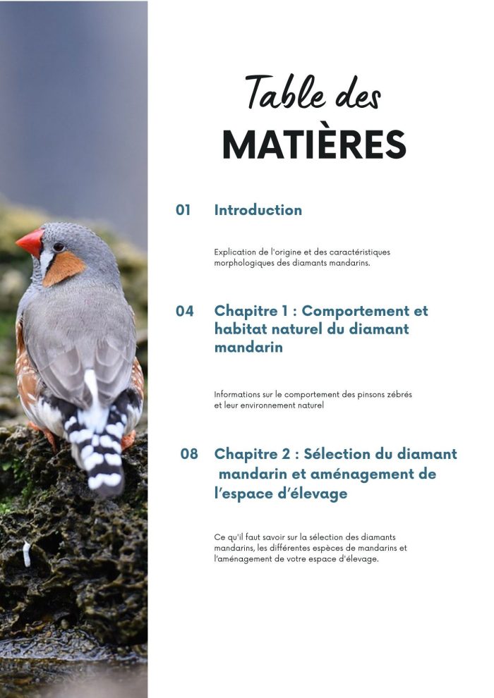Table des matières du guide d'élevage
